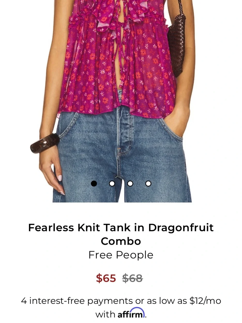 Free People Fuchsia Floral Ruffle Halter Camisole